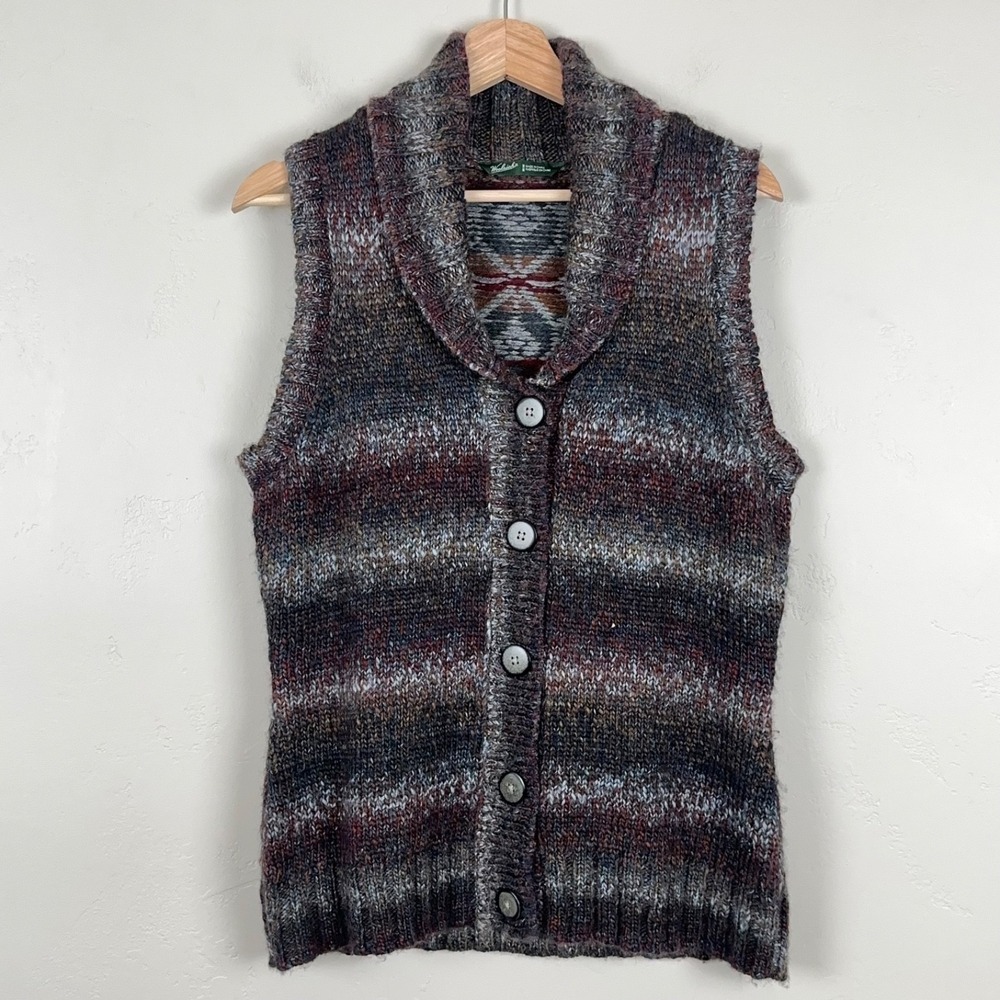 Woolrich Women Southwestern Eclectic Grandpa Cabin Vest Sz M Shawl Collar Button